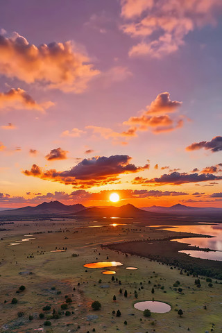 原野日落自然风光航拍素材 原野日落自然风光航拍素材