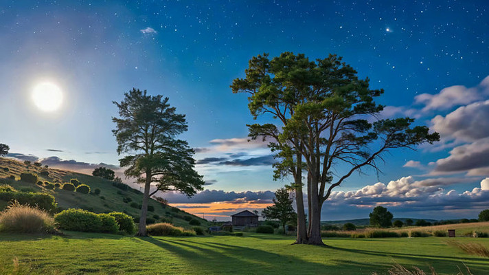 ��ҹ�²ݵ���ľ�羰