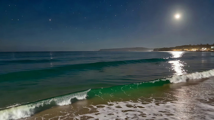 月夜下的海浪与海岸线 月夜下的海浪与海岸线