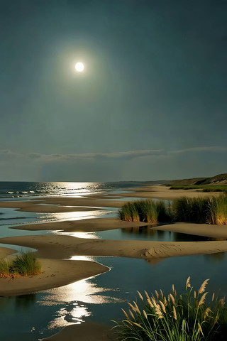 月夜下的海滩自然风光 月夜下的海滩自然风光