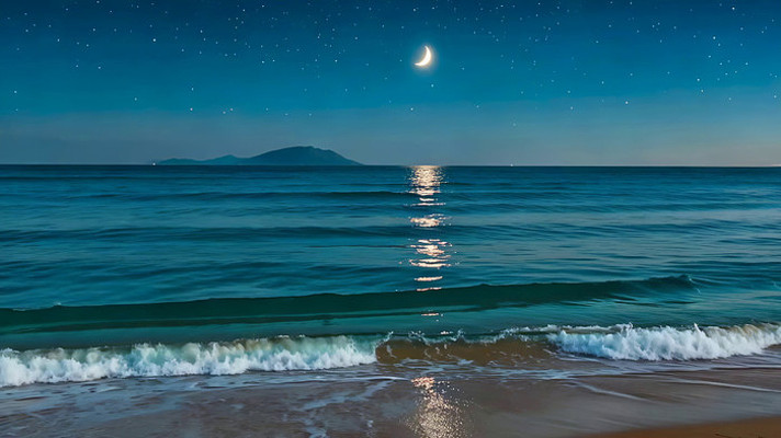 月夜下的海洋星空景象 月夜下的海洋星空景象