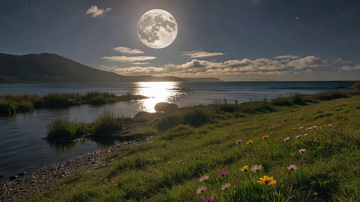 月夜下的湖边自然风光 月夜下的湖边自然风光