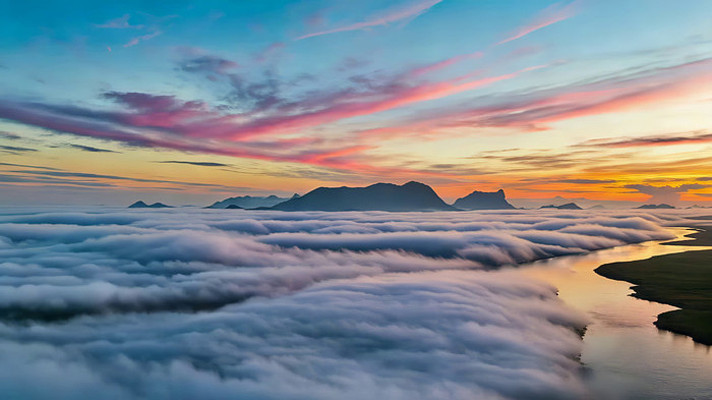 云海河流上空绚丽天空景象 云海河流上空绚丽天空景象