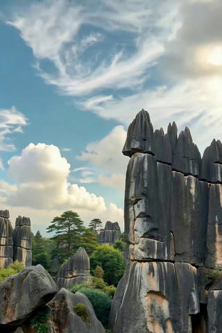 云南石林自然风光全景 云南石林自然风光全景