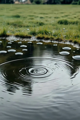 雨中积水坑水面雨滴涟漪 雨中积水坑水面雨滴涟漪