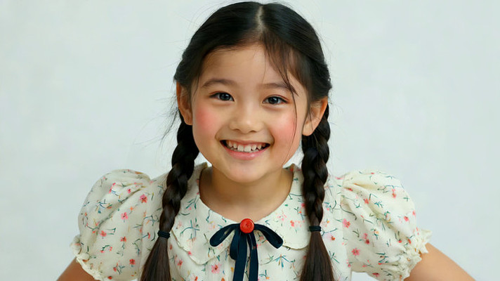 扎双辫小女孩微笑特写 扎双辫小女孩微笑特写