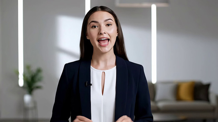 职业女性室内正面讲解画面 职业女性室内正面讲解画面