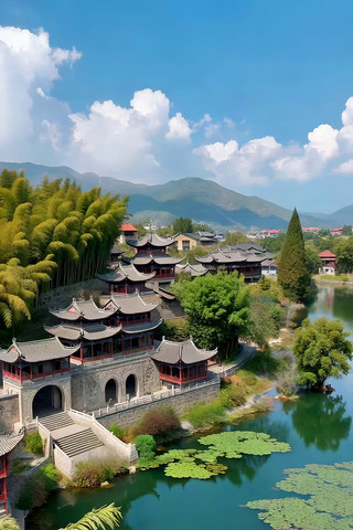 中式古建筑山水风光 中式古建筑山水风光
