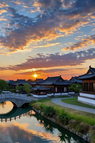 中式古建筑夕阳美景 中式古建筑夕阳美景
