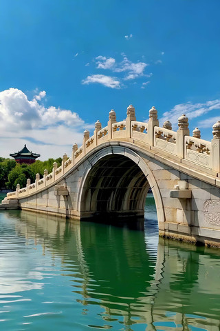 中式石拱桥湖景风光 中式石拱桥湖景风光