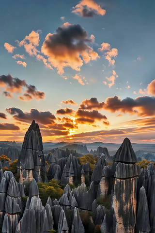 壮美石林与绚丽晚霞景观 壮美石林与绚丽晚霞景观