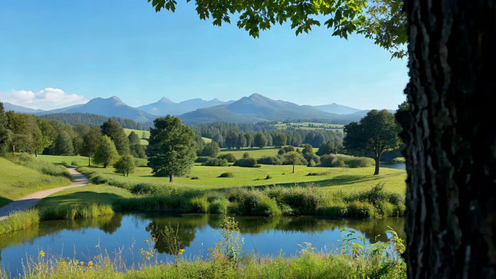 自然风光草地湖泊远山风景 自然风光草地湖泊远山风景