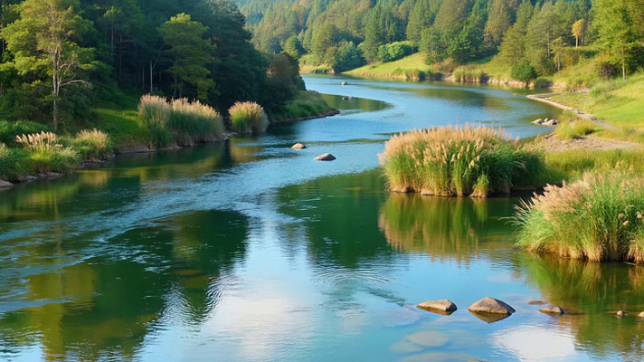 自然河流森林风景画面 自然河流森林风景画面