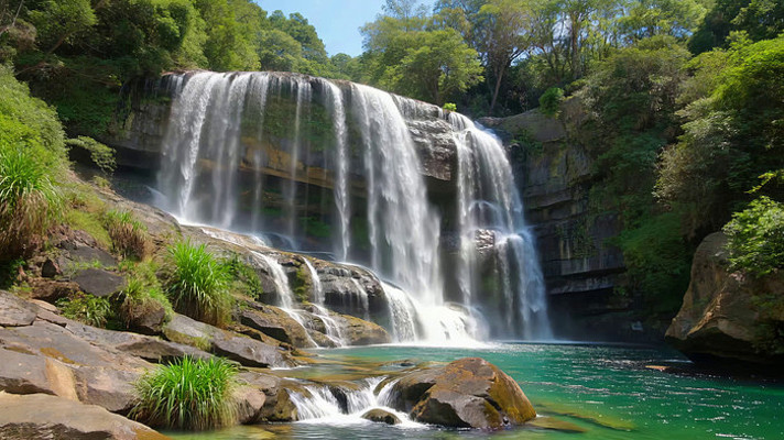 自然森林中的瀑布景观 自然森林中的瀑布景观