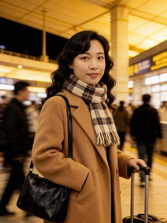 车站出行的卷发女子 车站出行的卷发女子