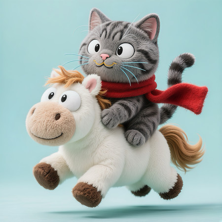 猫咪骑马主题的卡通创意插画 猫咪骑马主题的卡通创意插画