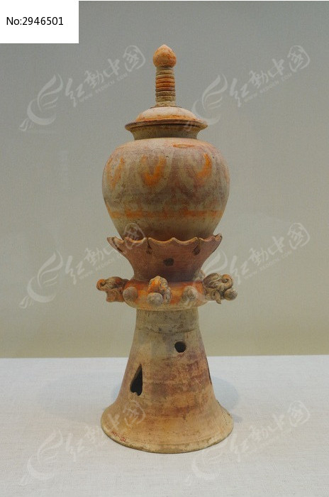 彩绘陶莲花座塔式罐