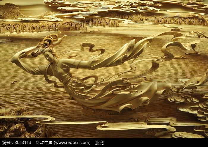 飞舞的仙女浮雕木雕