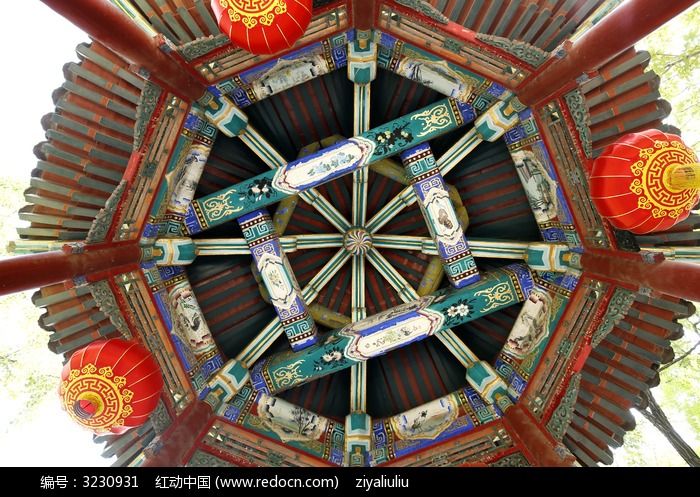 古建筑的独特风情北京大观园凉亭仰视图