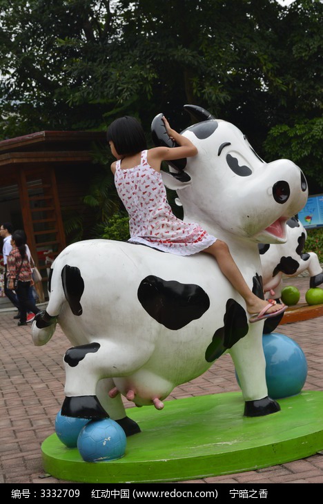 骑在奶牛上的小女孩