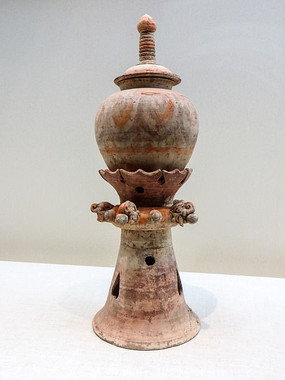 彩绘陶莲花座塔式罐