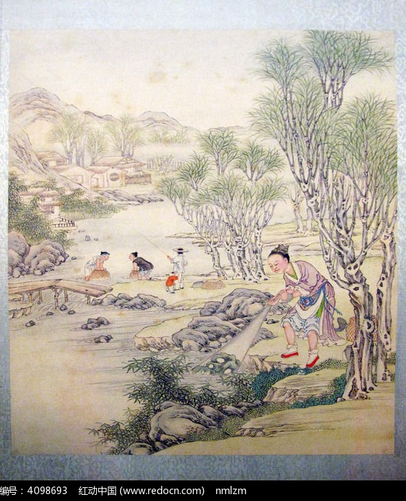 古代绘画《石清虚》之《举纲得石》