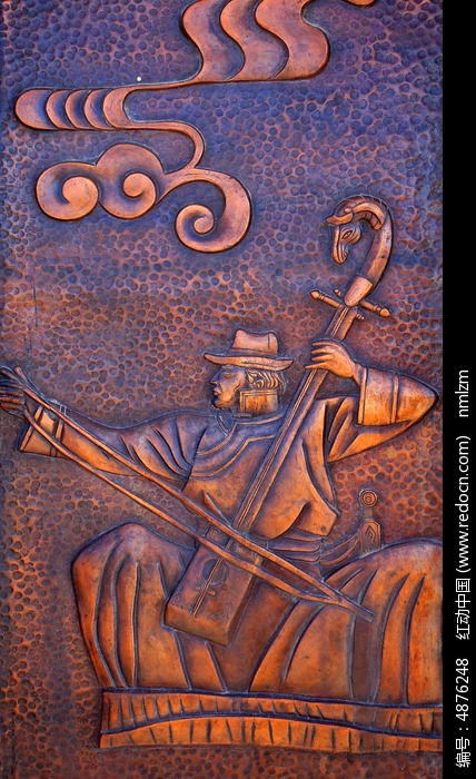 演奏马头琴的蒙古人浮雕