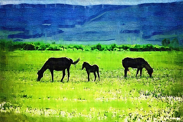 电脑油画《草原牧马图》