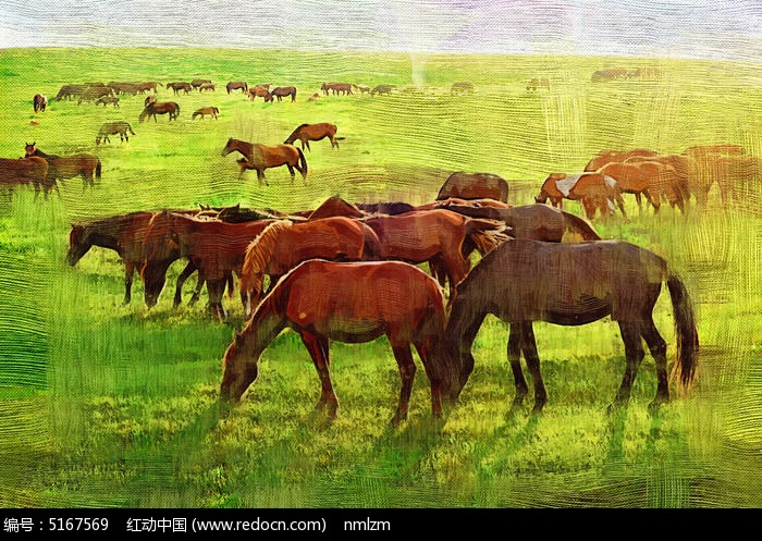 原创摄影图 艺术文化 插画绘画 电脑油画《牧场马群》