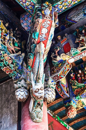 亳州花戏楼多角度雀替木雕构件彩绘