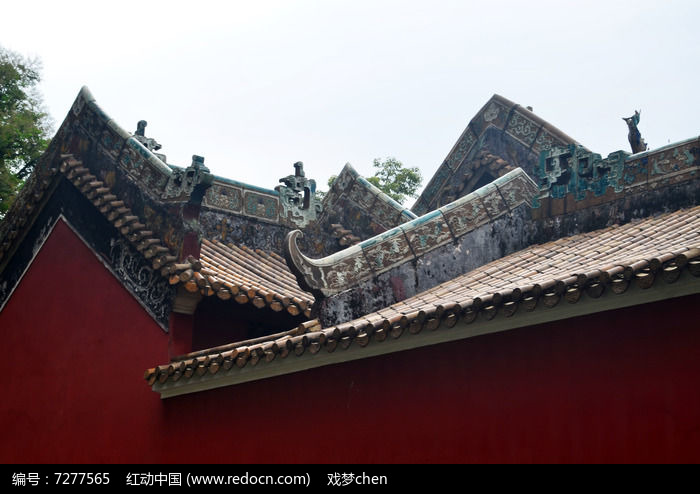 古建築屋頂花雕風景圖片