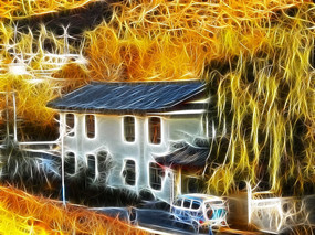 电脑画《山村小楼》