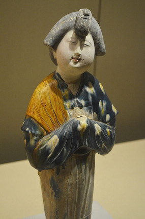 唐贵妇贵妃仙女双环髻侍女三彩