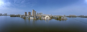 宽幅湖畔城市生态景观全景图