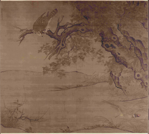 枫鹰雉鸡图